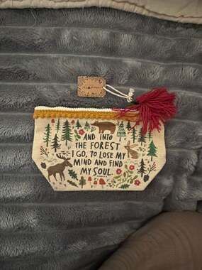 Natural Life Into the Forest Boho Zipper Pouch with Tassel and Pom Poms